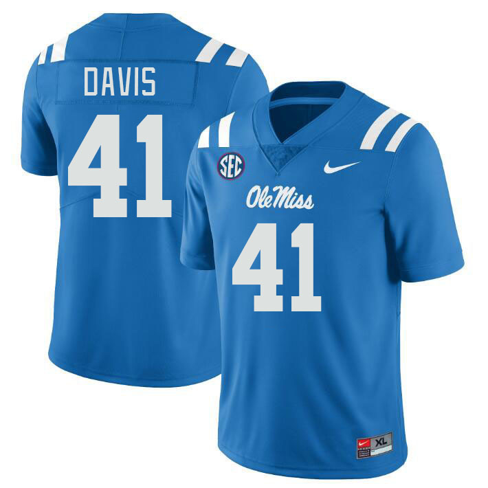 Men #41 Caden Davis Ole Miss Rebels College Football Jerseys Stitched Sale-Power Blue